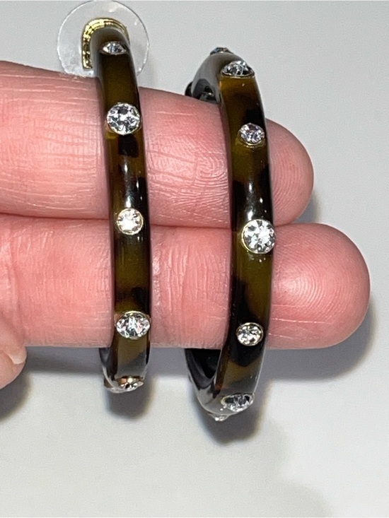 Jewelry - Olive Tortoiseshell Hoop Earrings with Crystals - Women Jewelry